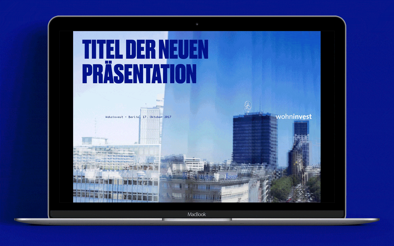 Auf diesem Bild ist die Präsentationsvorlage der Wohninvest Holding GmbH zu sehen. Diese ist als animiertes GIF dargestellt und zeigt einzelnen Seiten in einer Reihenfolge.
