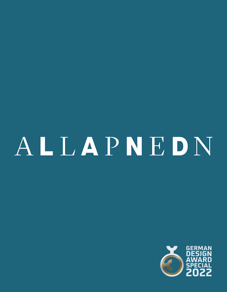 On this picture you can see the logo Alpenland and the logo German Design Award 2022 Special.