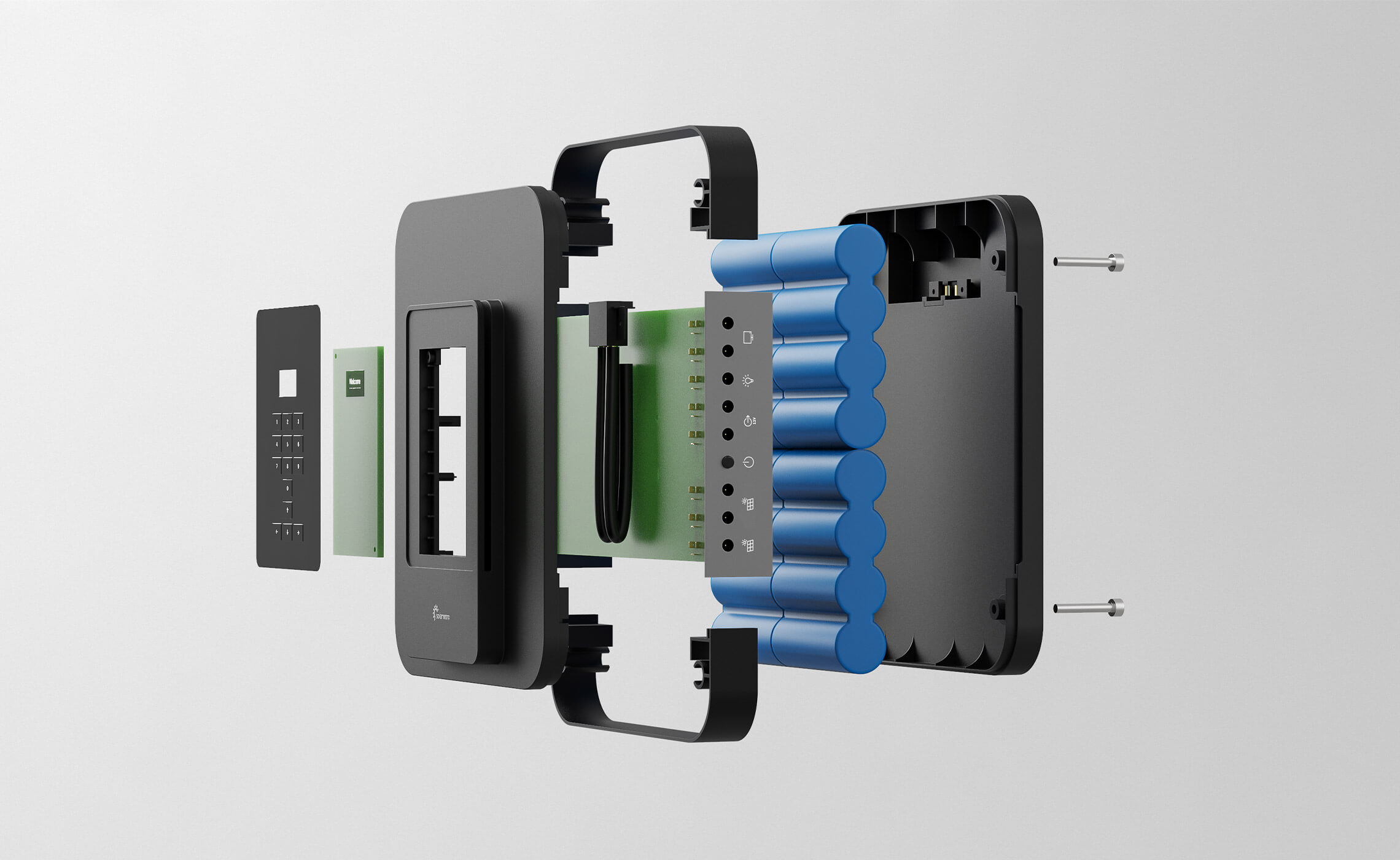 This picture shows an exploded view of the Solego case.