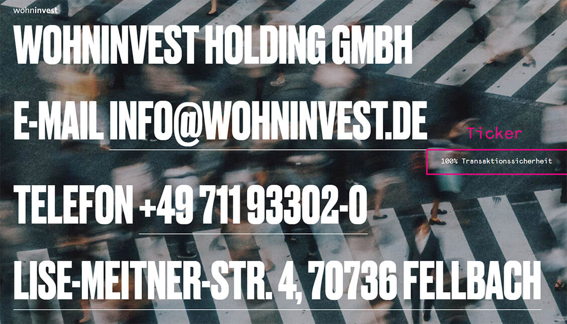 This picture shows the Wohninvest website with the ticker.